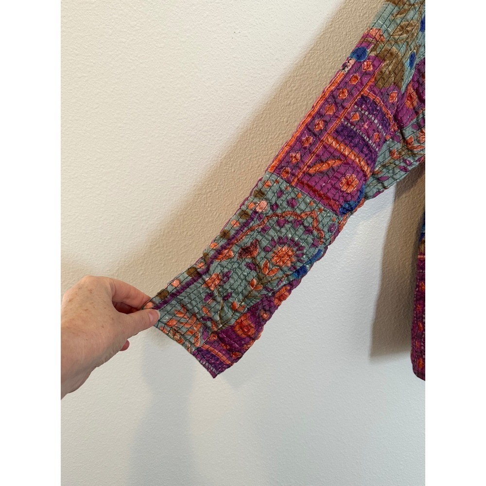 Flashback Reversible Quilted Jacket Size M Purple Green Patchwork Embroidered M - Picture 7 of 11